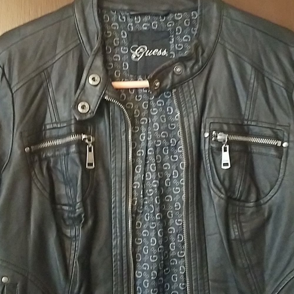 Black leather motor jacket